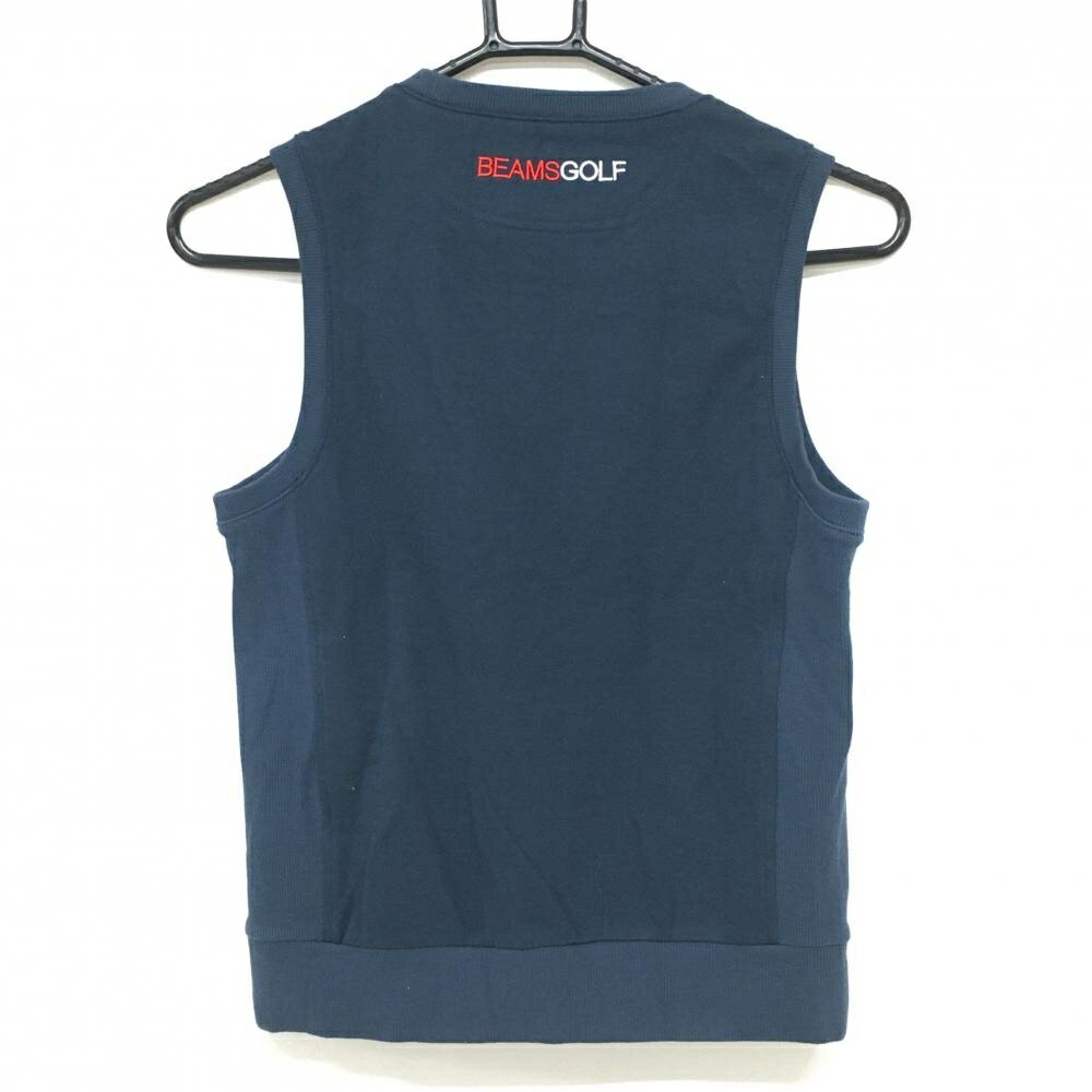 【新品】ビームスゴルフ ベスト ネイビー×レッド フロントロゴ 綿100％ サイド切替 レディース S ゴルフウェア BEAMS GOLF