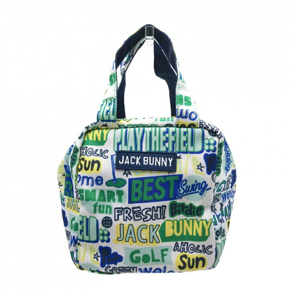 【超美品】ジャックバニー カートバッグ 白×グリーン ロゴ総柄 内ポケット ゴルフ Jack Bunny