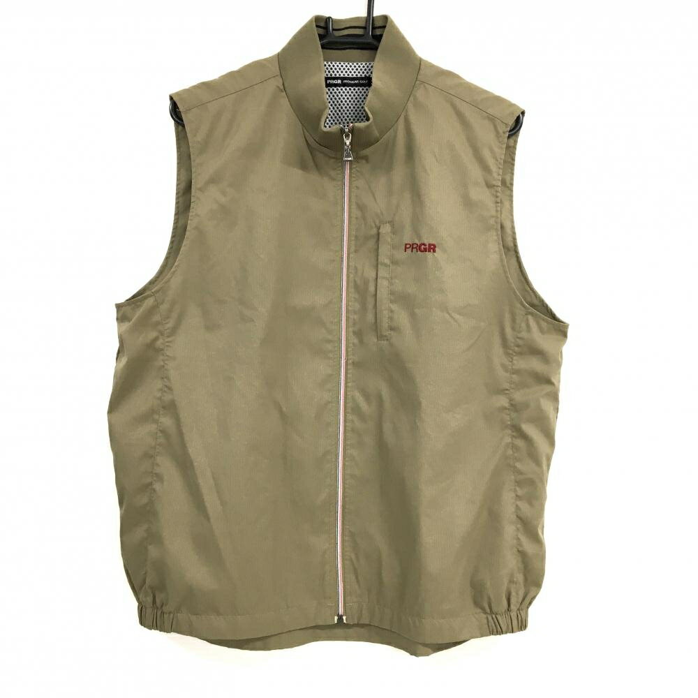 【超美品】プロギア ジップベスト ブラウン 微起毛メッシュ裏地 ロゴ刺しゅう メンズ LL ゴルフウェア PRGR