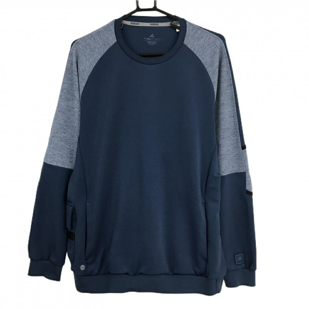 【美品】アディダス トレーナー ダークブルー×杢ブルー 複数ポケット メンズ O ゴルフウェア adidas