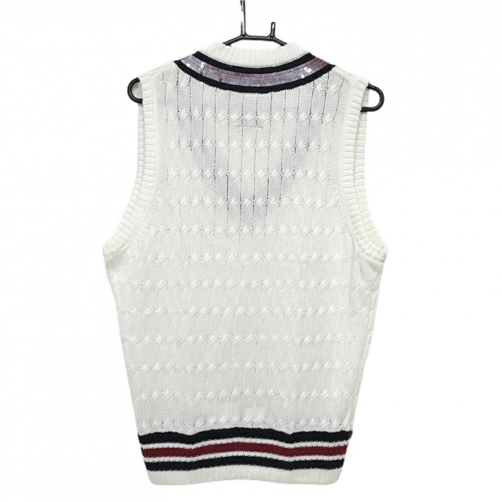 【美品】マークアンドロナ ニットベスト 白×黒 Vネック ワッペン スカル メンズ L ゴルフウェア MARK＆LONA
