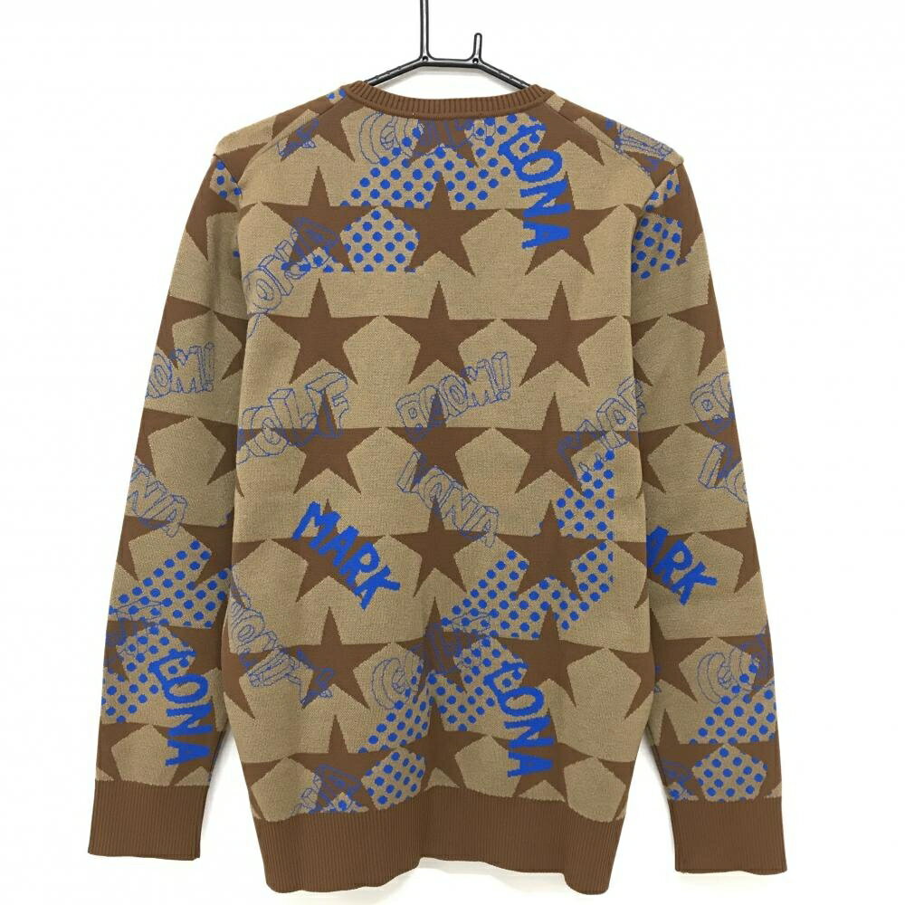 【超美品】マークアンドロナ セーター ブラウン×ブルー 総柄 Vネック セーター 星 メンズ 48(L) ゴルフウェア MARK＆LONA