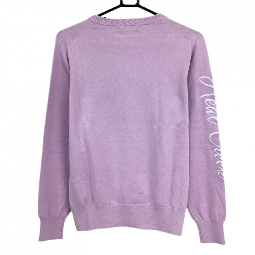 【新品】ヒールクリーク セーター ピンクパープル 袖刺しゅう コットン100％ ニット レディース 42(L) ゴルフウェア Heal Creek