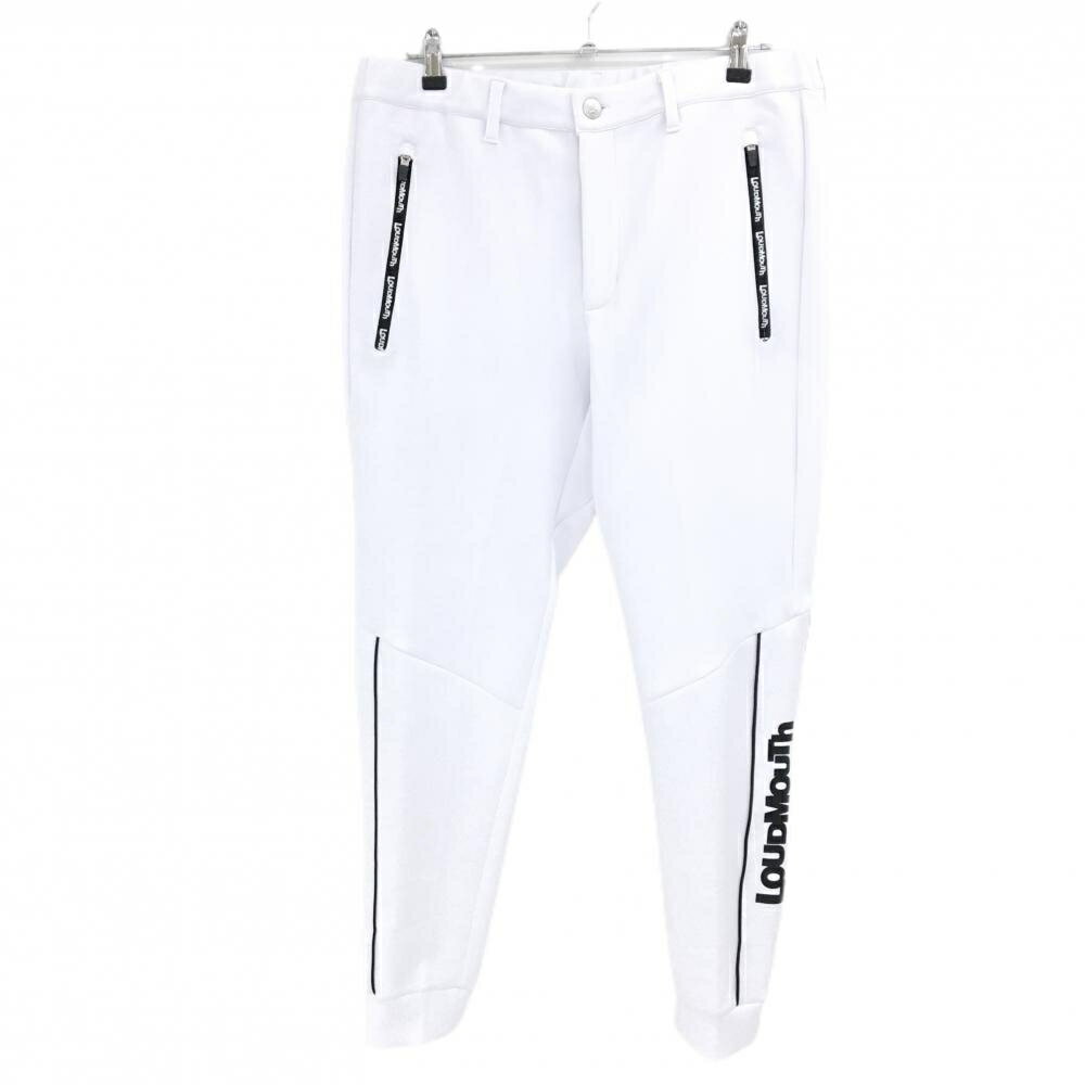【超美品】ラウドマウス ジョガーパンツ 白×黒 ロゴプリント ウエストゴム 調節紐 メンズ LL ゴルフウェア LOUDMOUTH