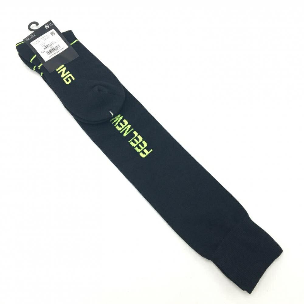 【新品】ピン ニーハイソックス 黒×イエローグリーン ロゴ 抗菌防臭 ヒールホールド レディース FR 22-24 ゴルフウェア PING