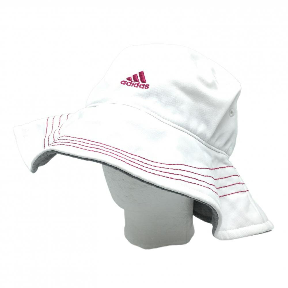 【美品】アディダス バケットハット 白×ピンク ロゴ刺しゅう JPM ゴルフウェア adidas