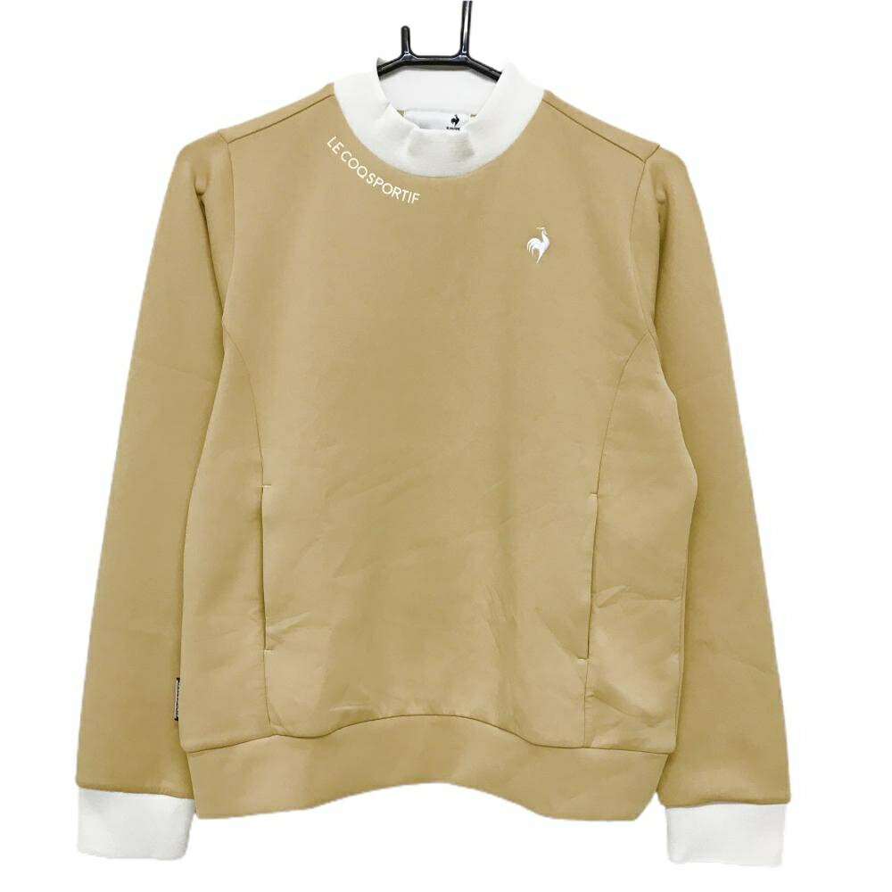 【超美品】ルコックゴルフ ハイネックトレーナー ライトブラウン×白 ロゴ刺しゅう レディース M ゴルフウェア le coq sportif