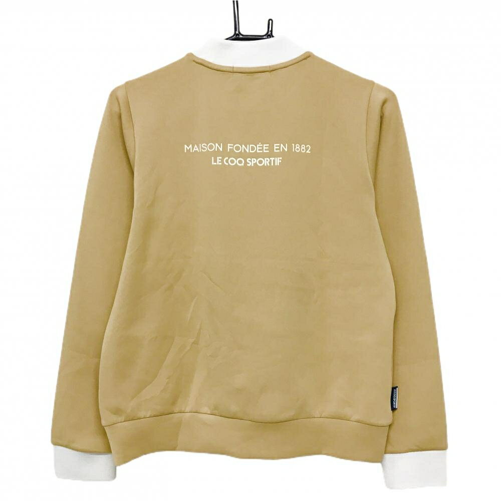 【超美品】ルコックゴルフ ハイネックトレーナー ライトブラウン×白 ロゴ刺しゅう レディース M ゴルフウェア le coq sportif
