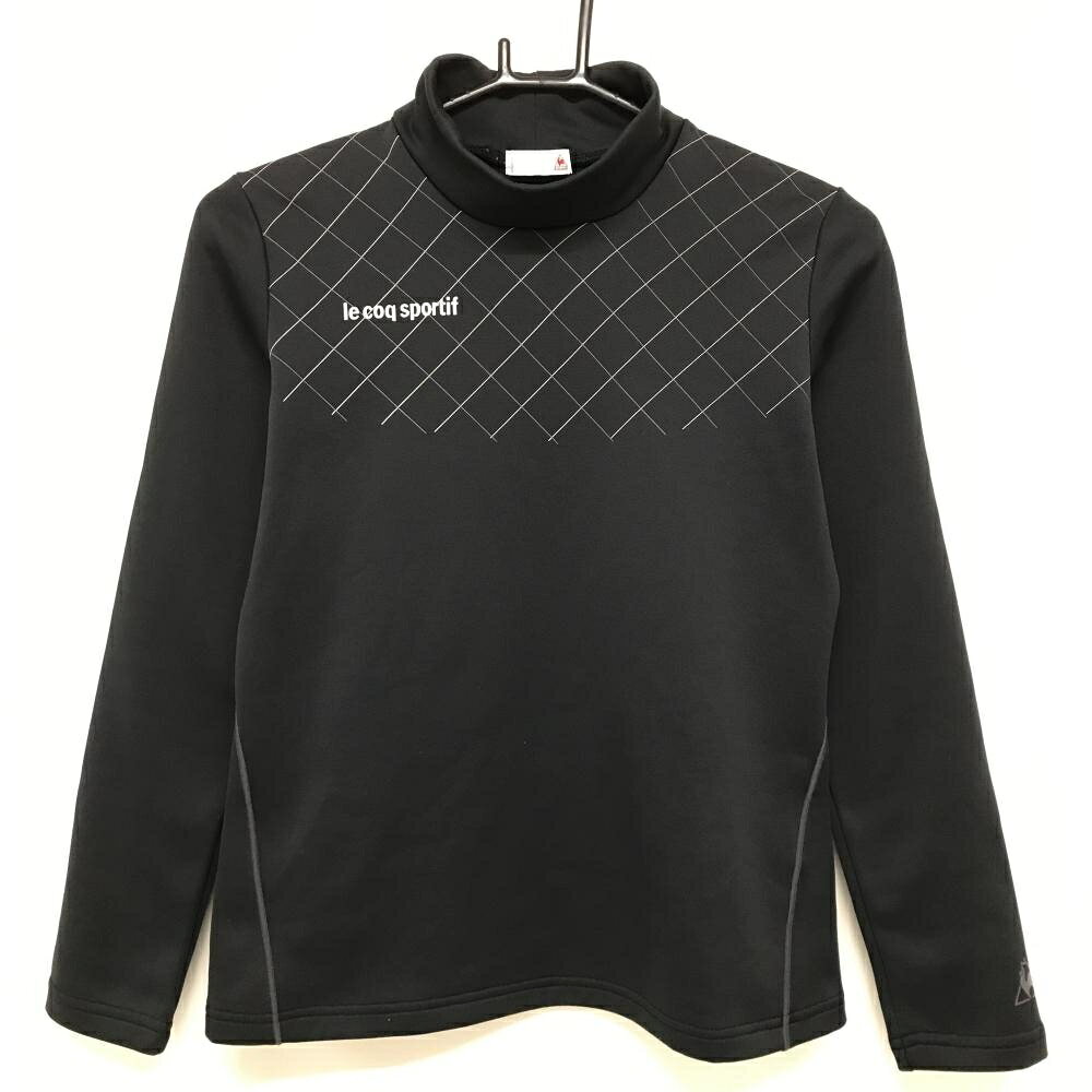 Le Coq - 【超美品】ルコック 長袖ハイネックシャツ 黒×グレー 上部格子柄 ロゴプリント 裏起毛 レディース S ゴルフウェア le coq sportif