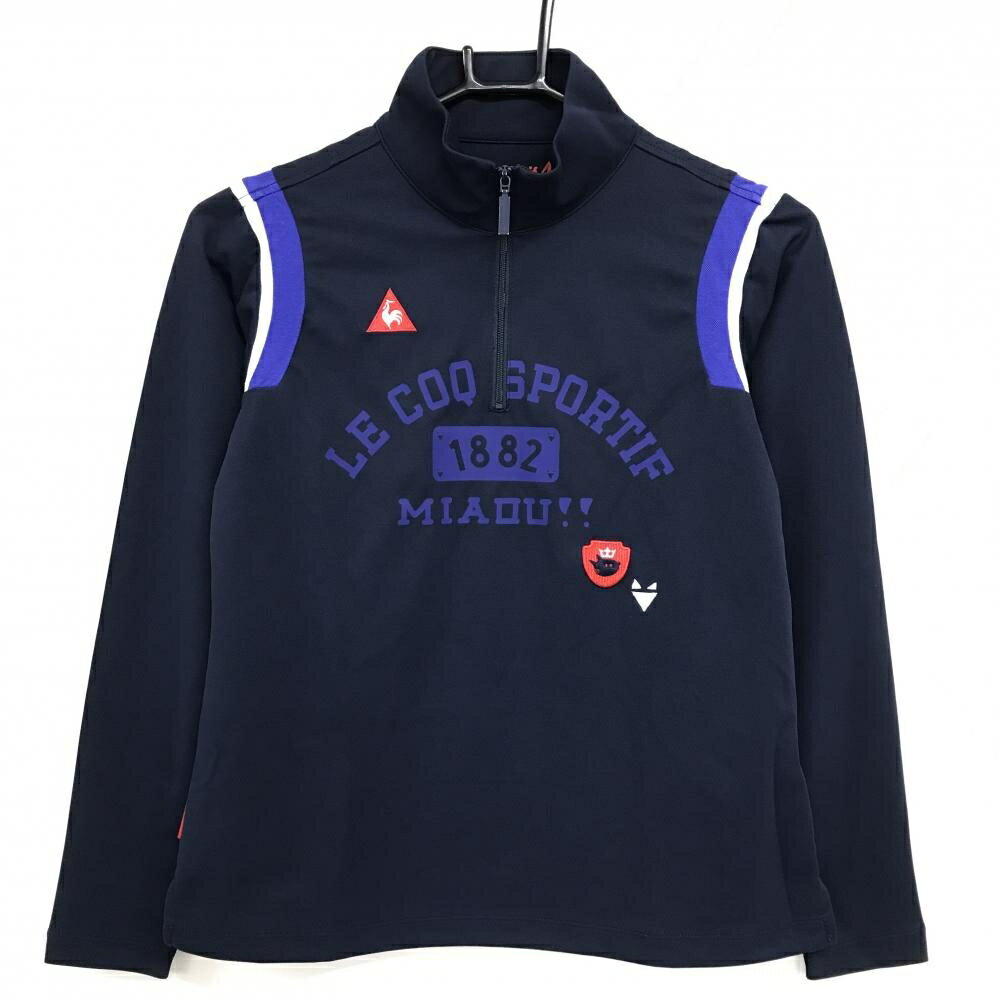 Le Coq - 【超美品】ルコック 長袖ハイネックシャツ ダークネイビー×パープル ロゴプリント レディース M ゴルフウェア le coq sportif