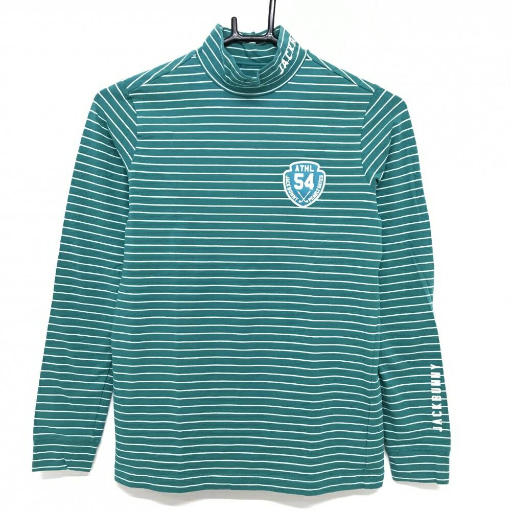 Rakuten - 【美品】ジャックバニー 長袖ハイネックシャツ グリーン×白 ボーダー ロゴ レディース 0(S) ゴルフウェア Jack Bunny