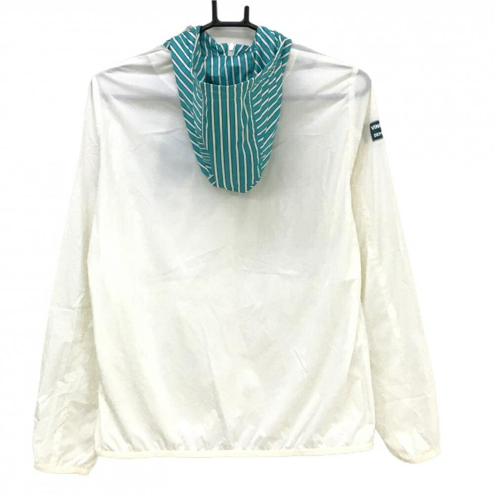 【美品】23区ゴルフ ジップパーカー 白×グリーン フードストライプ 薄手 レディース II(L) ゴルフウェア 23区