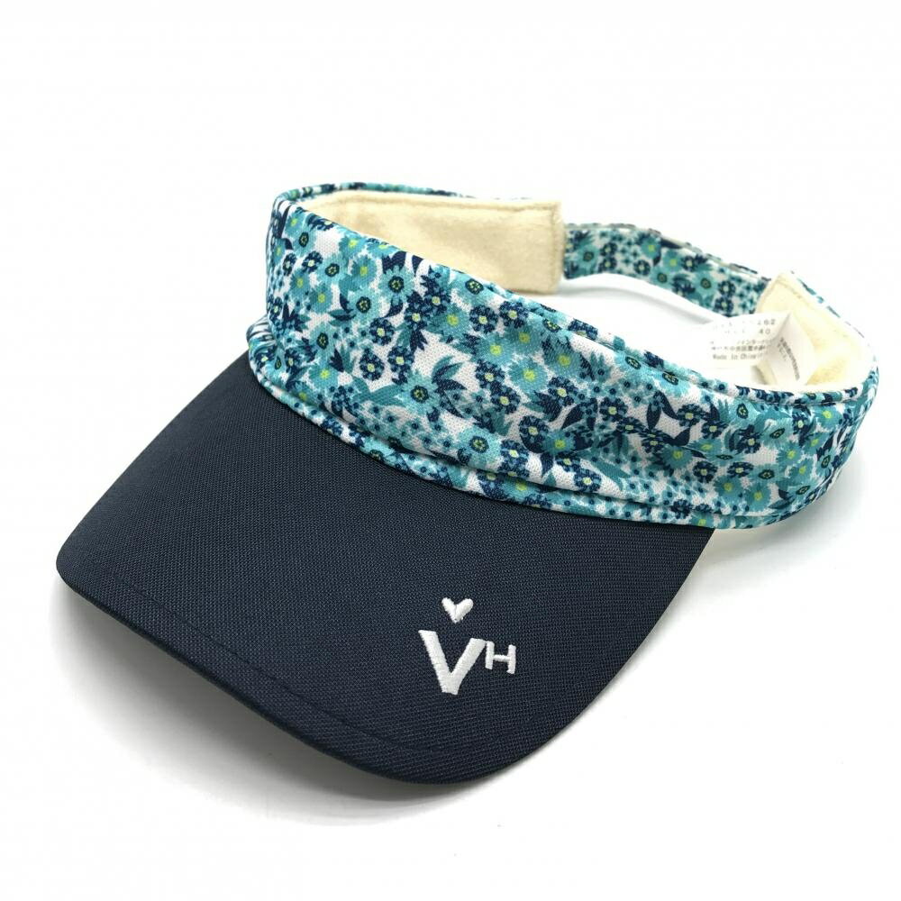 【新品】ビバハート サンバイザー 白×グリーン系×ネイビー 小花柄 つばロゴ レディース 40 ゴルフウェア VIVA HEART