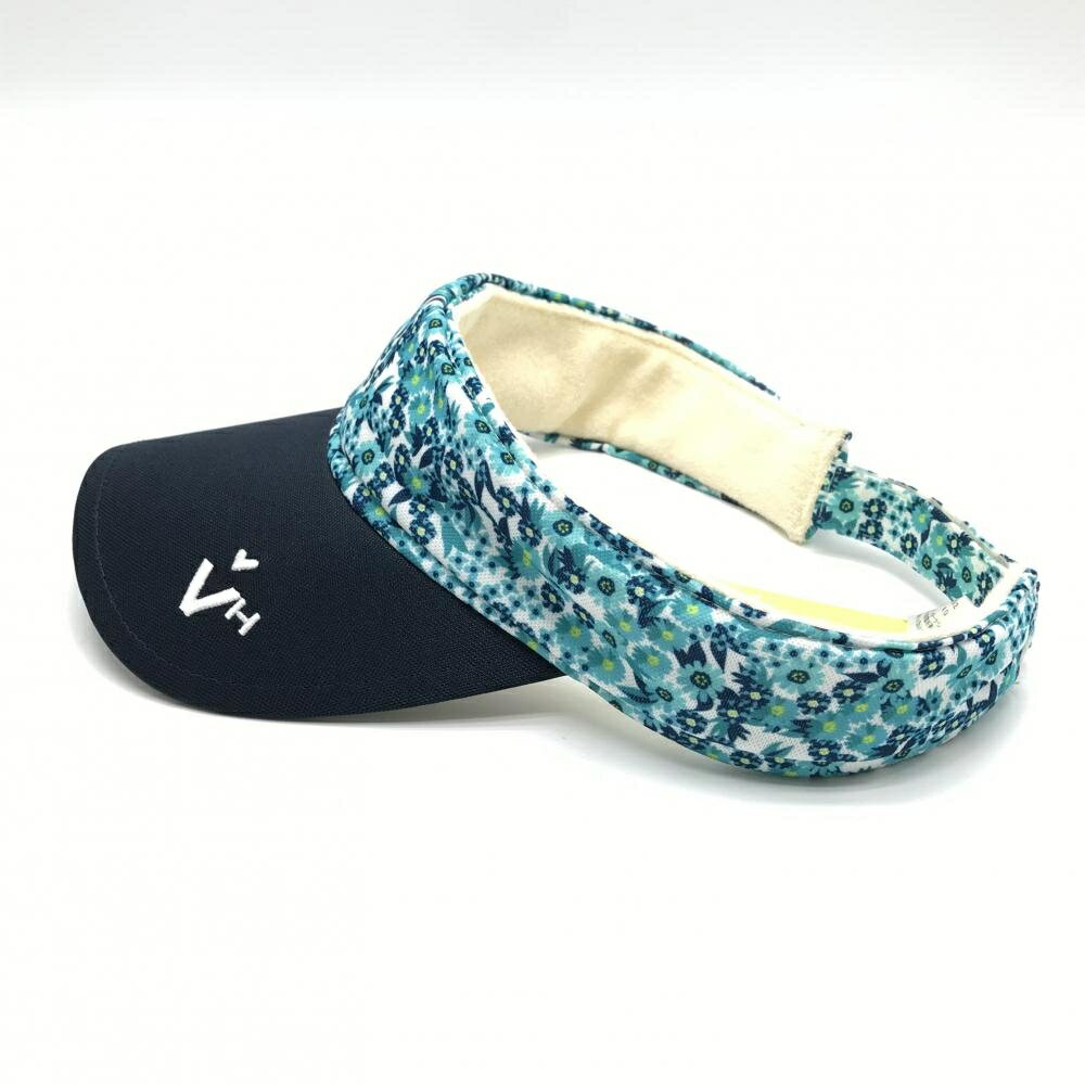 【新品】ビバハート サンバイザー 白×グリーン系×ネイビー 小花柄 つばロゴ レディース 40 ゴルフウェア VIVA HEART