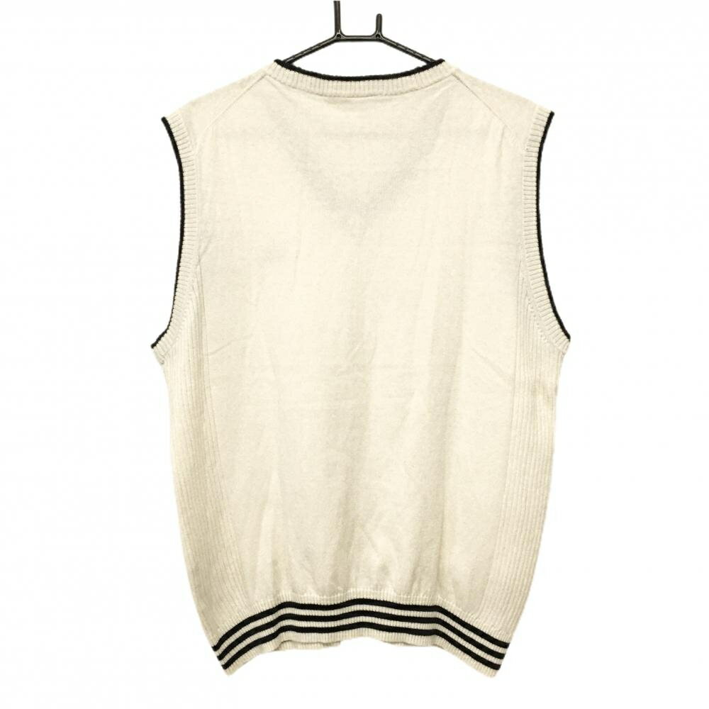 アディダス ニットベスト 白×黒 ロゴ刺しゅう Vネック ウール混 メンズ O/XG ゴルフウェア adidas