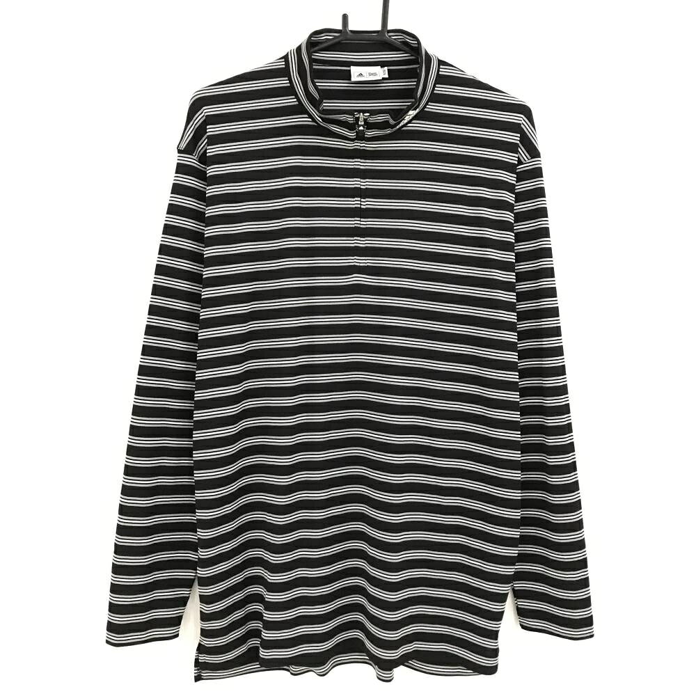 【ポイント10倍！楽天スーパーセール期間限定】【超美品】アディダス 長袖ハイネックシャツ 黒×グレー ボーダー ハーフジップ メンズ O/XG ゴルフウェア adidas