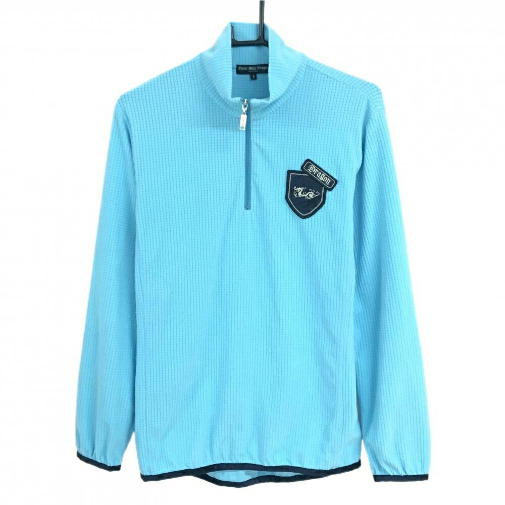 【美品】ダンスウィズドラゴン 長袖ハイネックシャツ ライトブルー 起毛スクエア柄 メンズ 2(M) ゴルフウェア Dance With Dragon