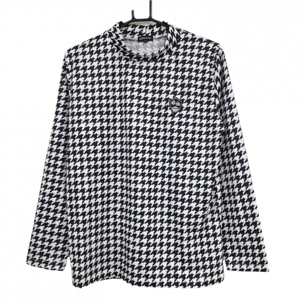【超美品】ジョルノセブン 長袖ハイネックシャツ 白×黒 千鳥格子 ストレッチ メンズ L ゴルフウェア GIORNO SEVEN
