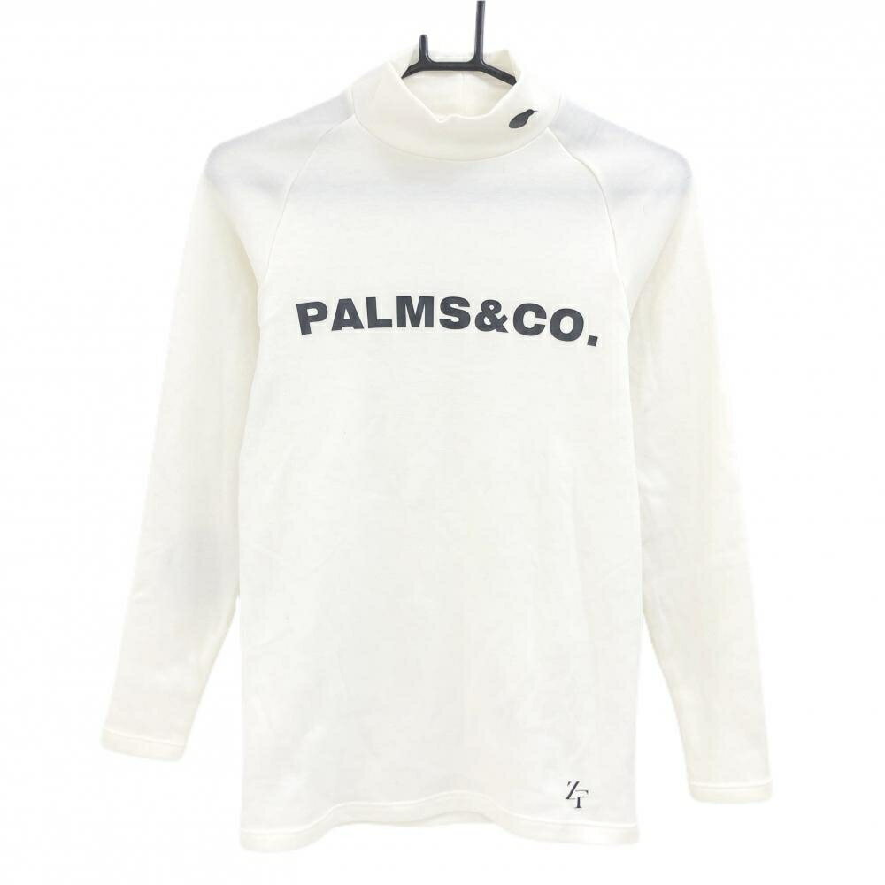 【美品】パームスアンドコー 長袖ハイネックシャツ 白 ロゴ黒 裏起毛 メンズ M ゴルフウェア PALMS＆CO.