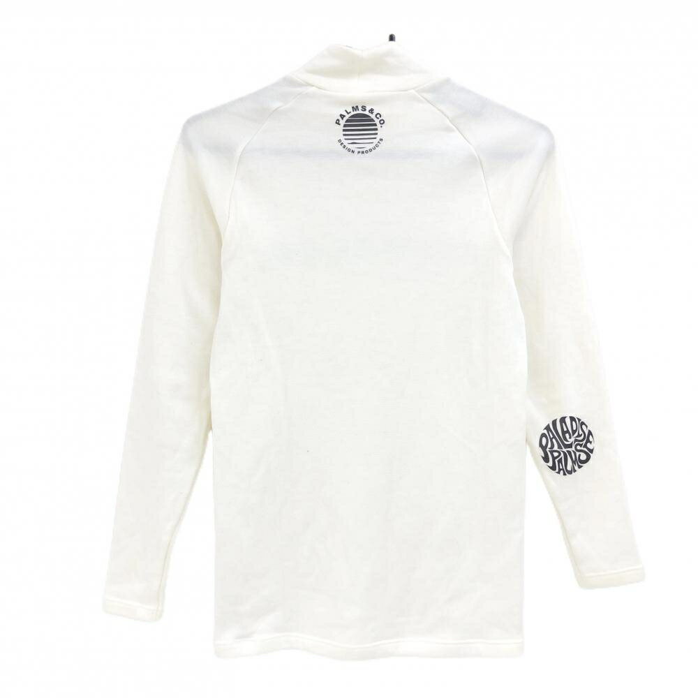 【美品】パームスアンドコー 長袖ハイネックシャツ 白 ロゴ黒 裏起毛 メンズ M ゴルフウェア PALMS＆CO.