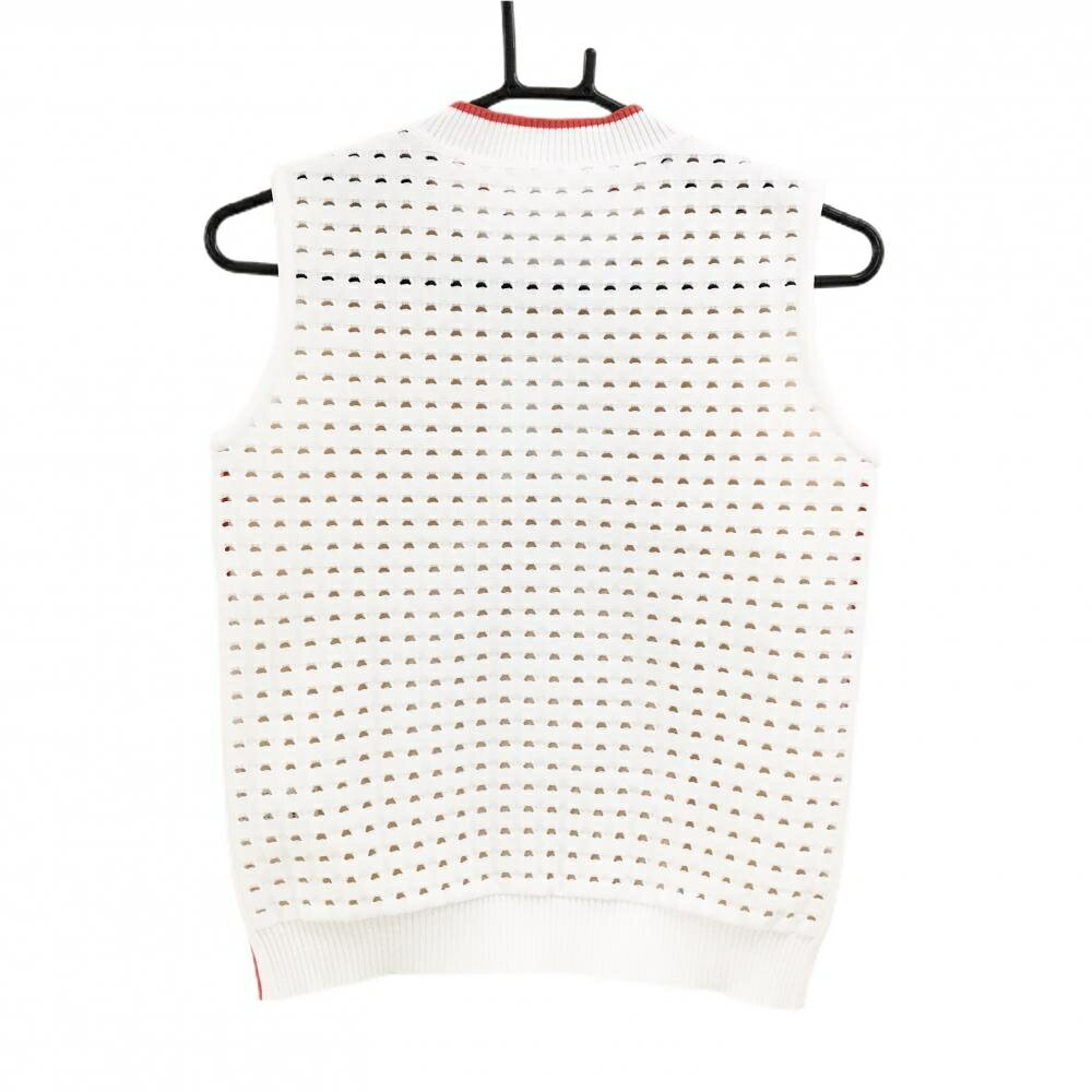 【超美品】アルチビオ ニットベスト 白×レッド 背面透かし編み フロントロゴ レディース サイズ表記なし ゴルフウェア archivio