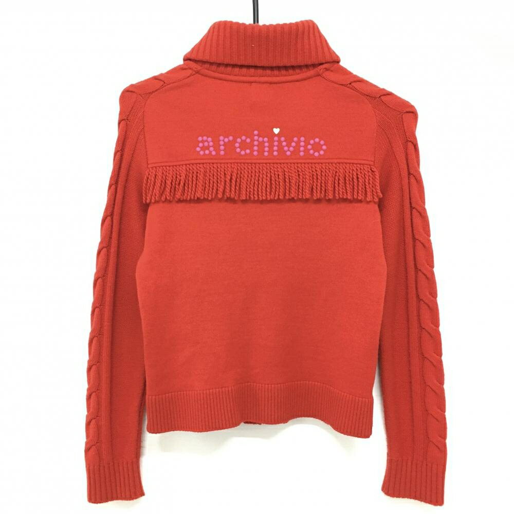 アルチビオ ニットジャケット レッド×白×ネイビー 胸フリンジ ウール混 レディース 36(S) ゴルフウェア archivio