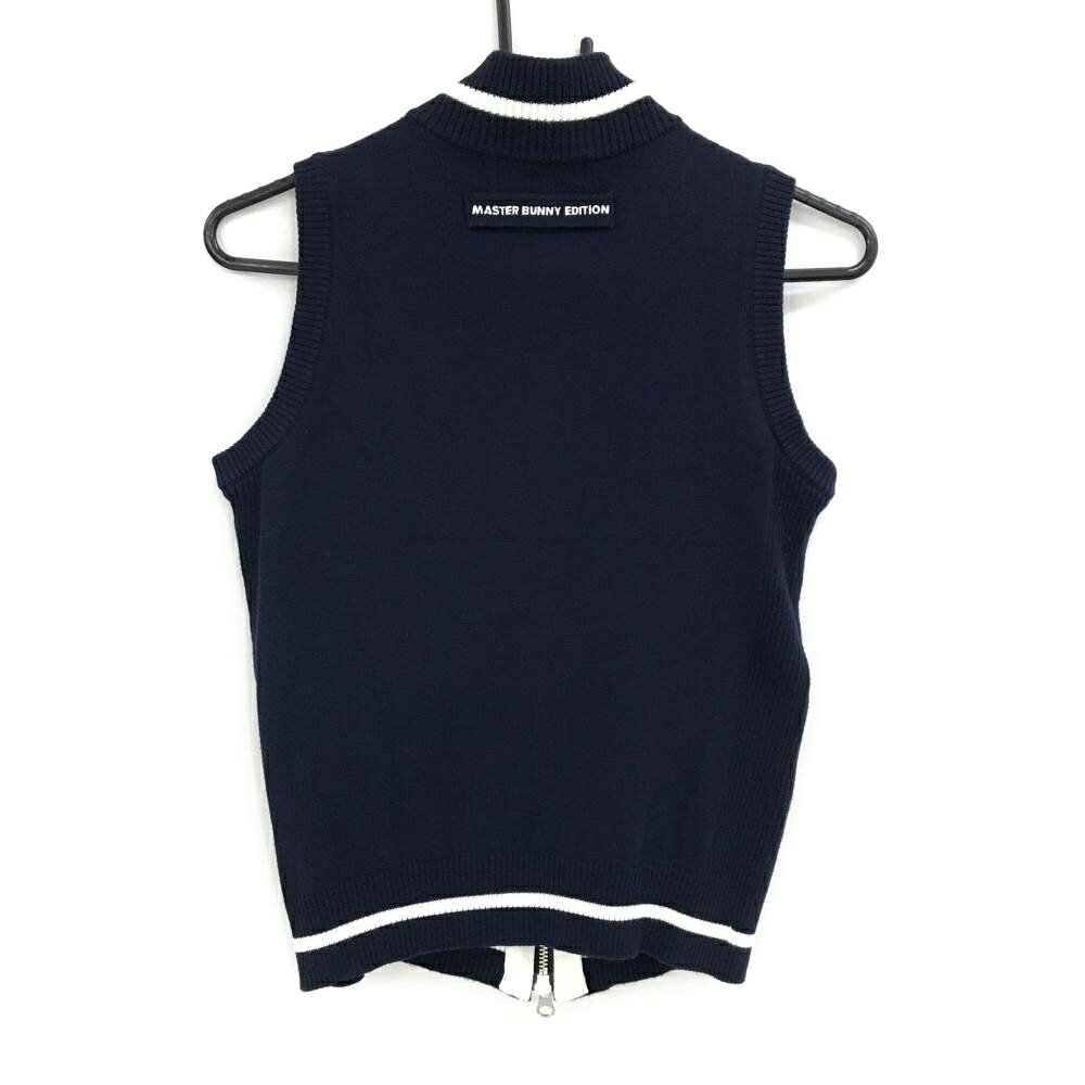 マスターバニー ニットジップベスト ネイビー×白 胸ロゴ ダブルジップ レディース ...