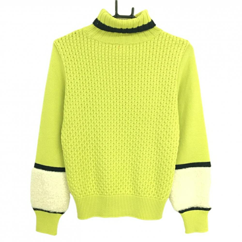 アルチビオ タートルネックセーター グリーンイエロー 身頃ケーブル編み 袖口ボア ウール混 レディース 36(S) ゴルフウェア archivio