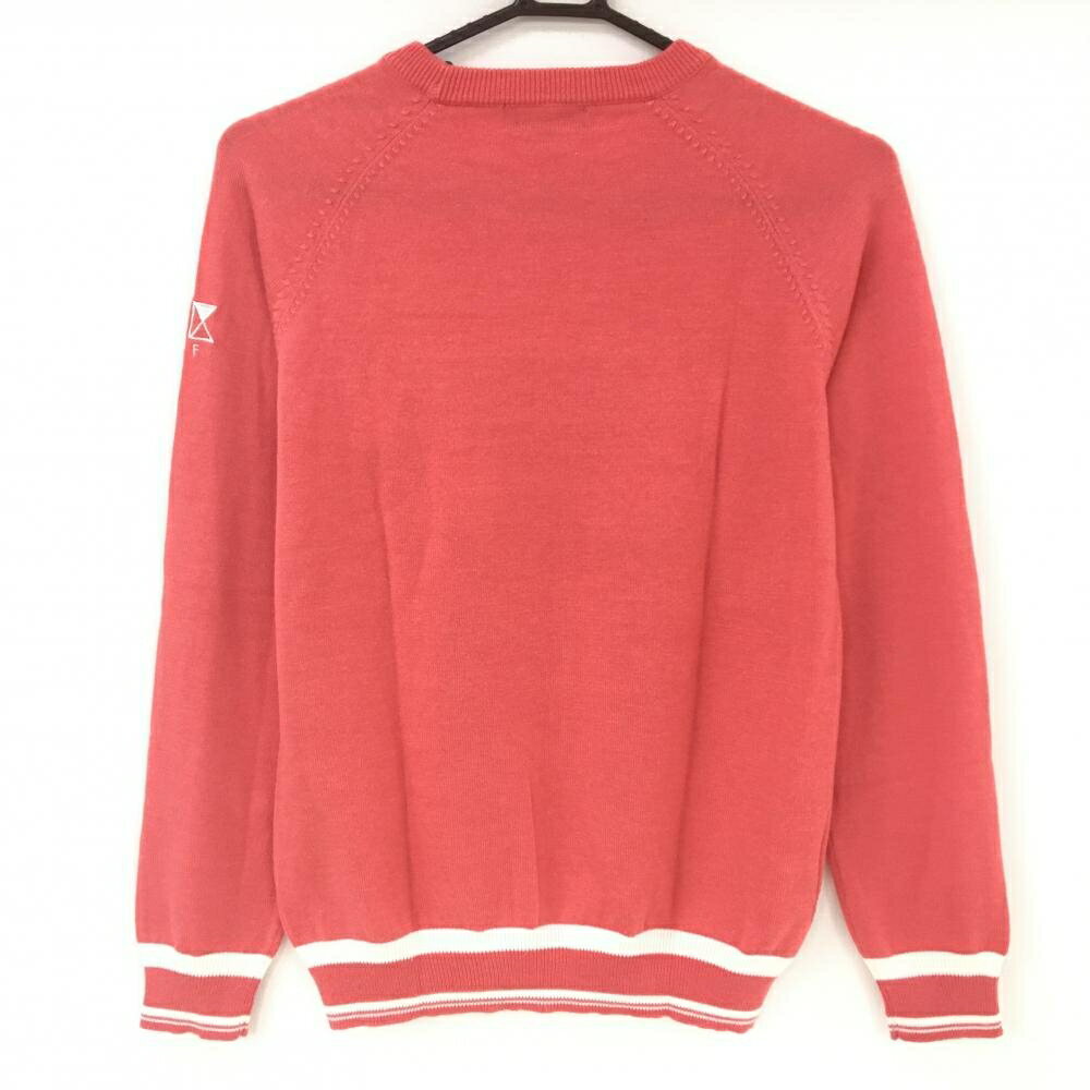 【美品】23区ゴルフ セーター レッドピンク×白 袖ロゴ刺しゅう ウール混 ニット レディース I(M) ゴルフウェア 23区