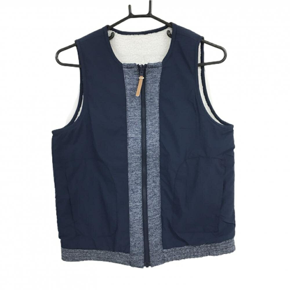 【超美品】アディダス リバーシブルアウターベスト ネイビー×白 一部地模様 裏ボア レディース M ゴルフウェア adidas