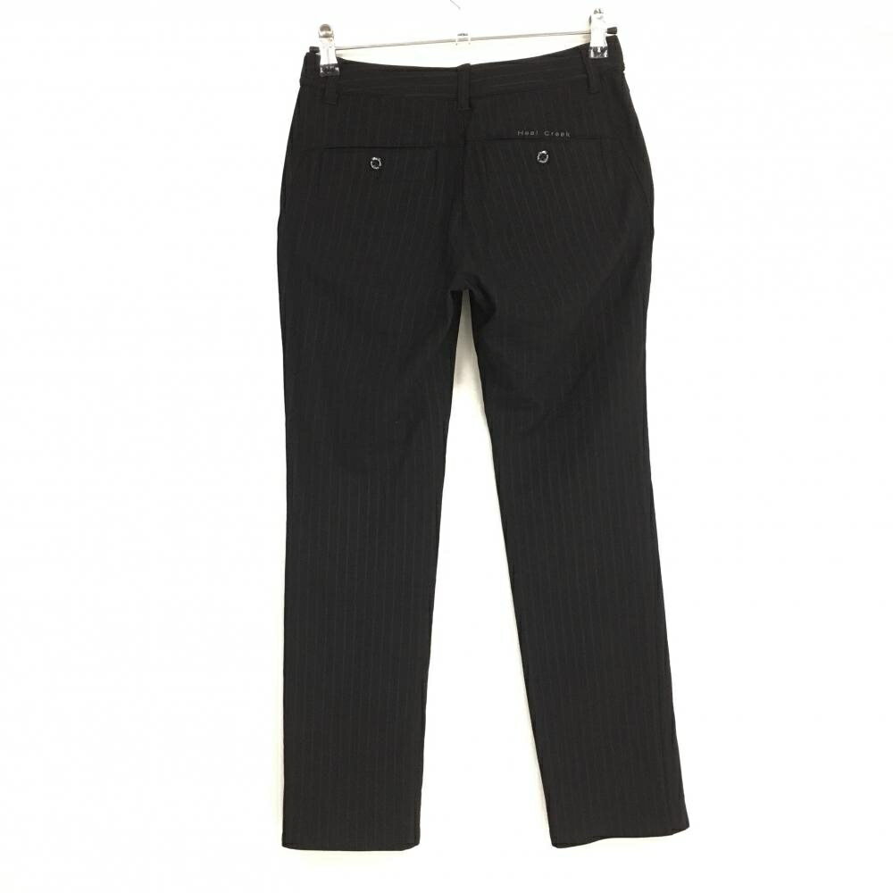 【美品】ヒールクリーク ストレッチパンツ 黒 ストライプ 裏起毛 レディース 40(M) ゴルフウェア Heal Creek