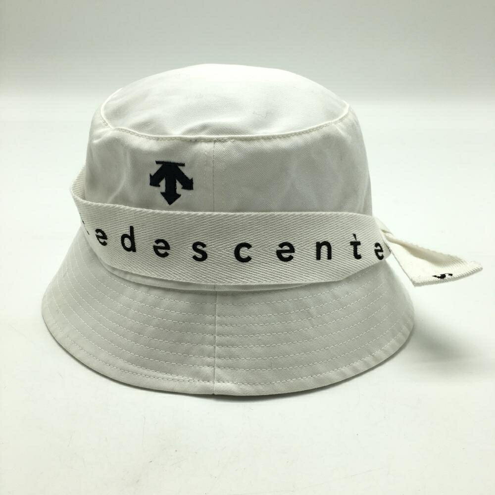 【美品】デサント バケットハット 白 ロゴリボン レディース F(55-57cm) ゴルフウェア DESCENTE