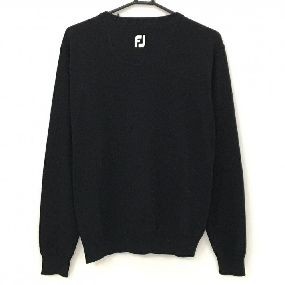 フットジョイ セーター 黒×ライトブルー アーガイル柄 Vネック ロゴ刺しゅう ウール混 メンズ M ゴルフウェア FootJoy