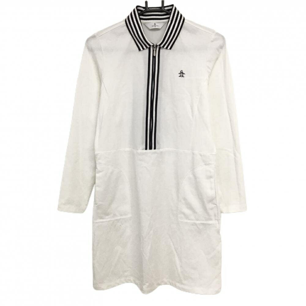 マンシングウェア ポロワンピース 白×ダークネイビー ハーフジップ ストレッチ レディース M ゴルフウェア Munsingwear