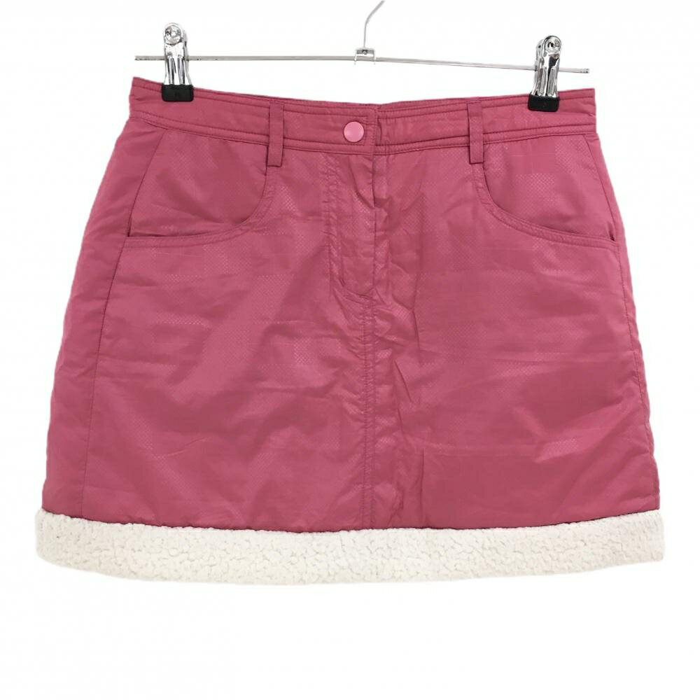 フィドラ 中綿スカート ピンク×白 チェック柄地模様 裾ボア バックロゴワッペン レディース S/P ゴルフウェア FIDRA