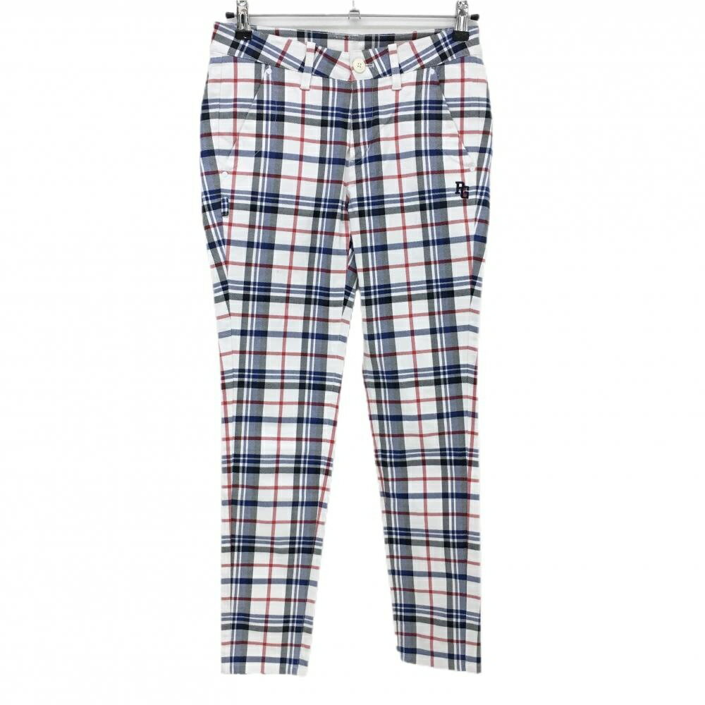 【美品】パーリーゲイツ パンツ 白×ネイビー×レッド チェック ストレッチ レディース 1(M) ゴルフウェア PEARLY GATES