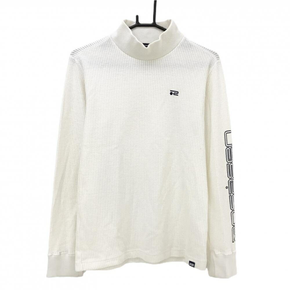 ロサーセン 長袖ハイネックシャツ 白 格子柄織生地 ロゴ刺しゅう メンズ M ゴルフウェア Rosasen