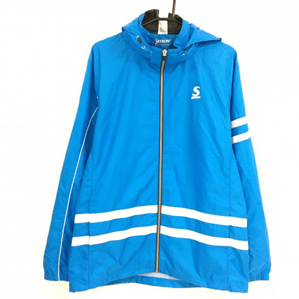【超美品】スリクソン 2WAYジップパーカー ブルー 格子柄地模様 袖ライン白 フード着脱可 メンズ XO(2XL) ゴルフウェア SRIXON