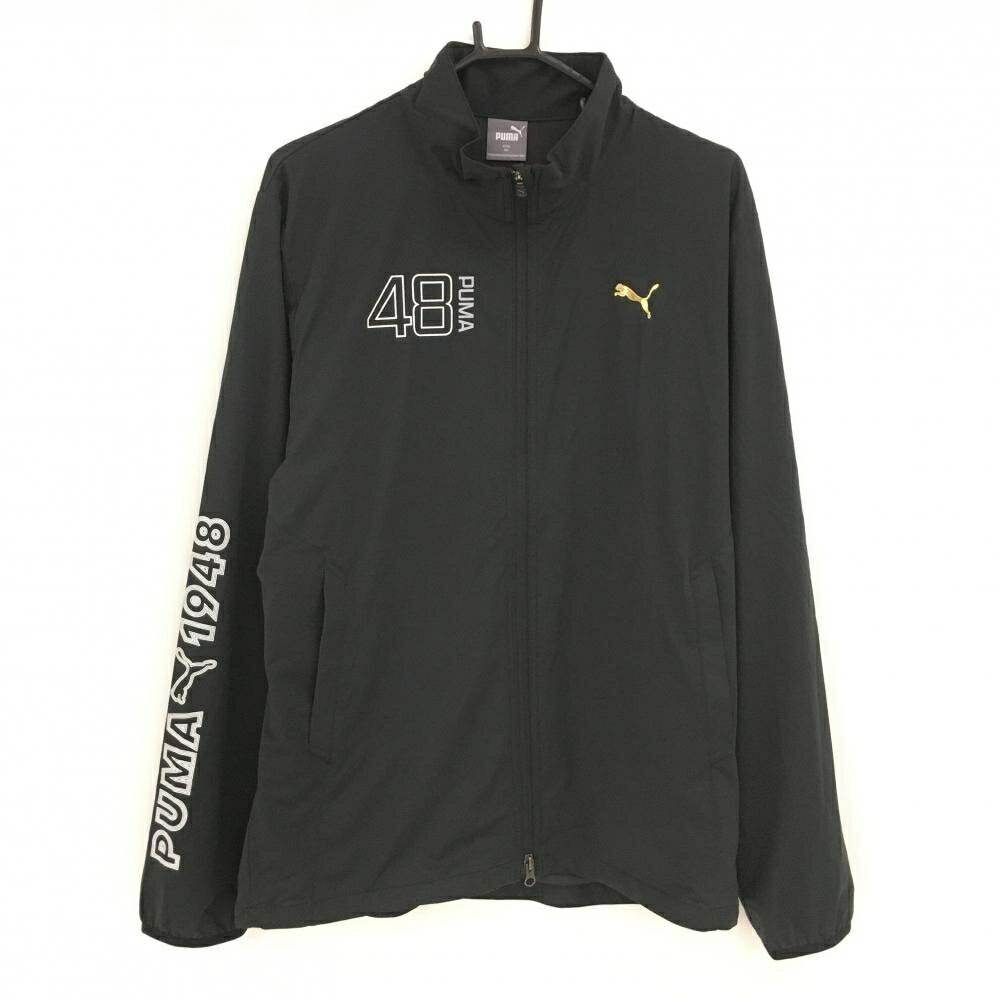【美品】プーマ ジャケット 黒×白 ロゴゴールド ダブルジップ 裏地メッシュ メンズ XXL ゴルフウェア PUMA