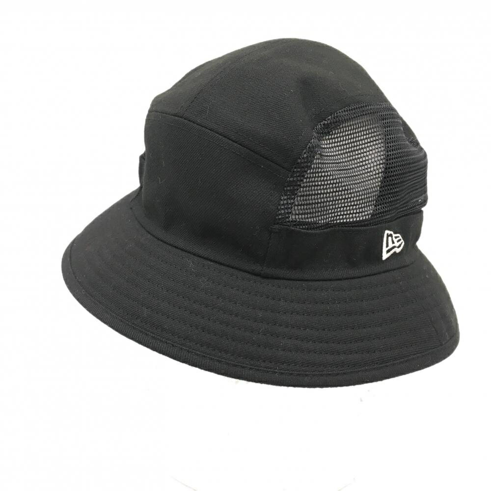 【超美品】ニューエラ ハット 黒 ロゴ白 一部メッシュ MEDIUM/LARGE ゴルフウェア New Era