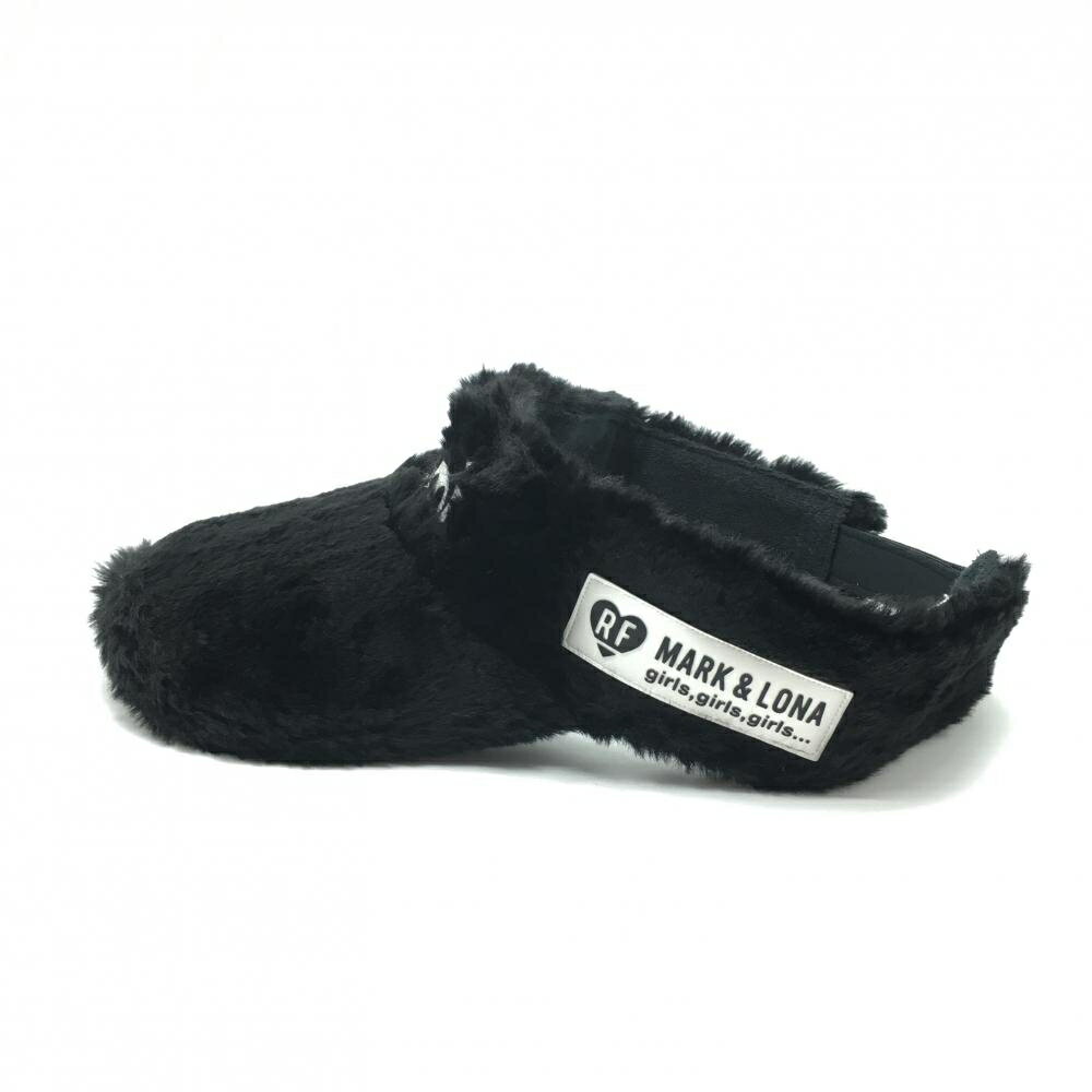 【超美品】マークアンドロナ サンバイザー 黒 ファー ロゴシルバー FREE ゴルフウェア MARK＆LONA