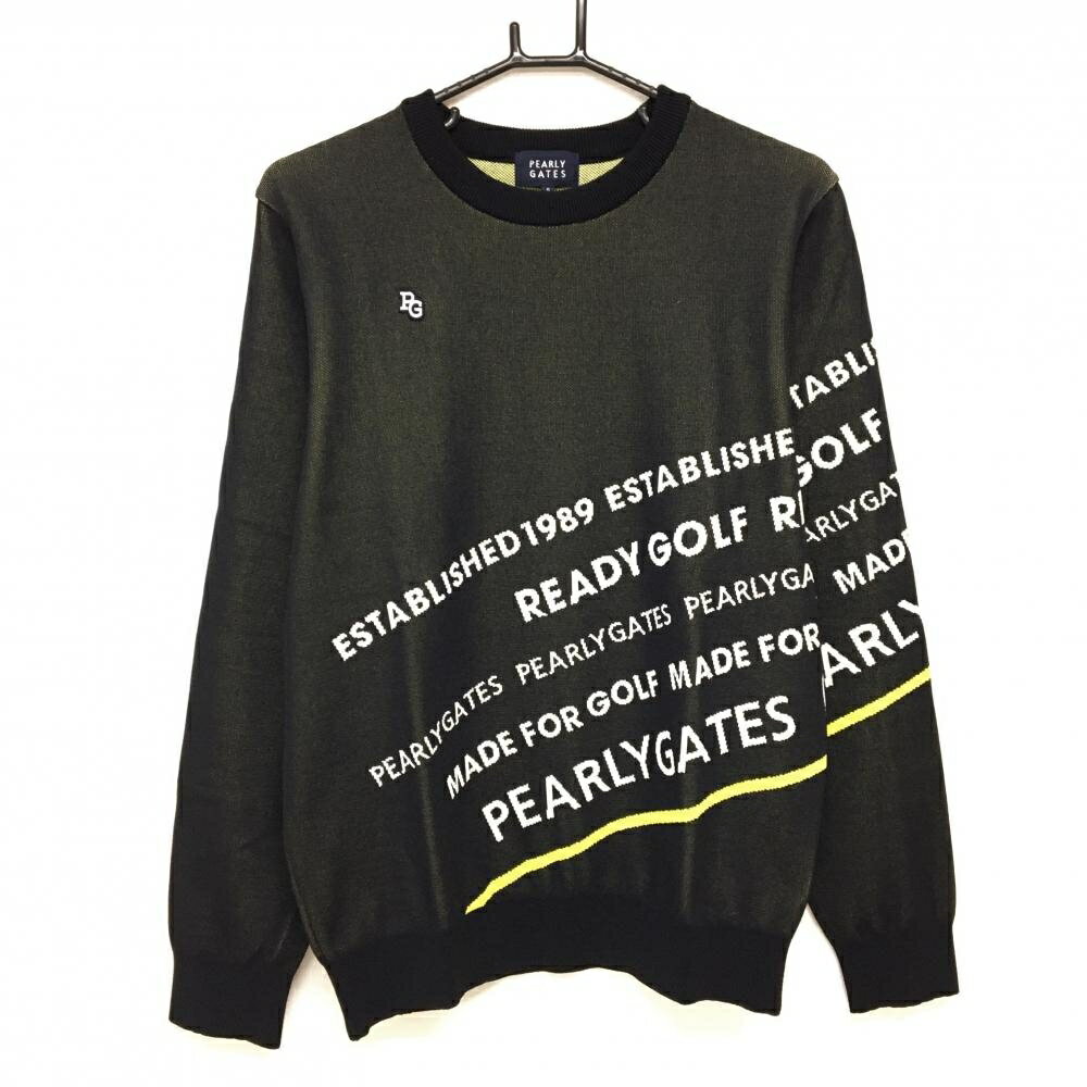 【新品】パーリーゲイツ セーター 黒×白×イエロー 腹部・袖ロゴ コットン混 メンズ 5(L) ゴルフウェア 2025年モデル PEARLY GATES
