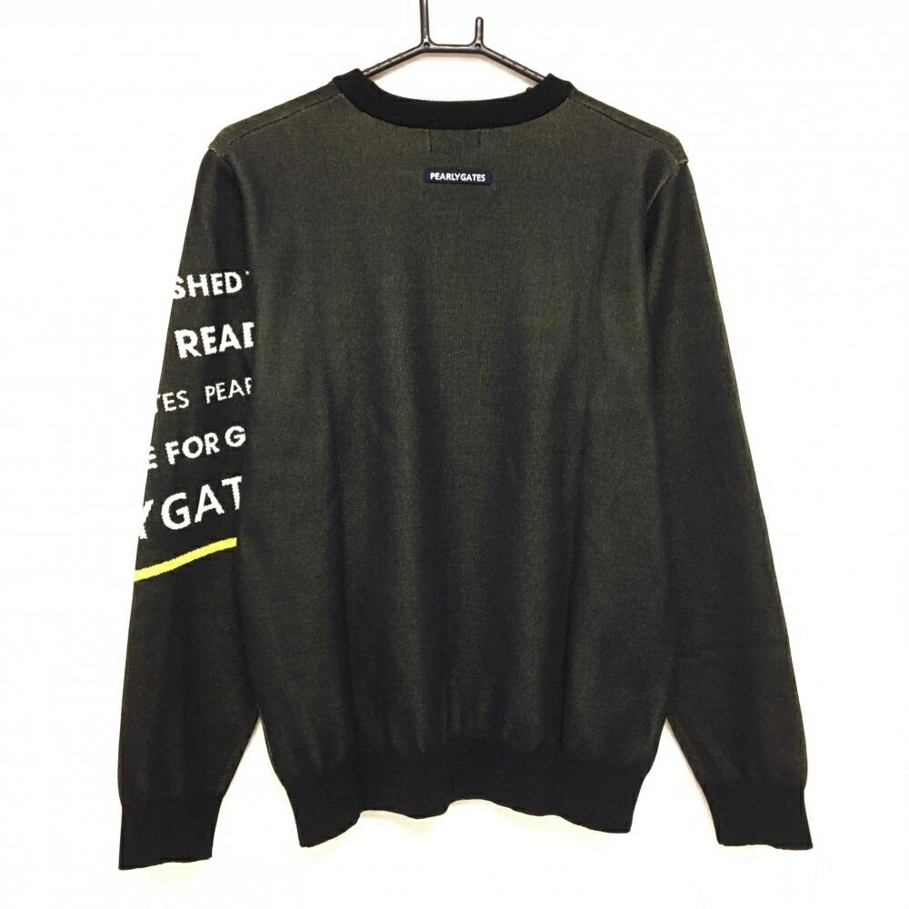 【新品】パーリーゲイツ セーター 黒×白×イエロー 腹部・袖ロゴ コットン混 メンズ 5(L) ゴルフウェア 2025年モデル PEARLY GATES