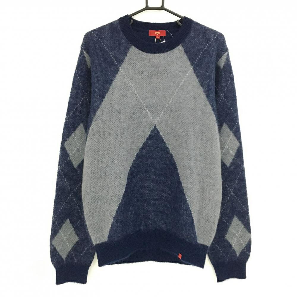 【新品】キャロウェイ レッドレーベル セーター ネイビー×グレー 袖アーガイル柄 モヘヤ混 メンズ 3L ゴルフウェア 大きいサイズ Callaway