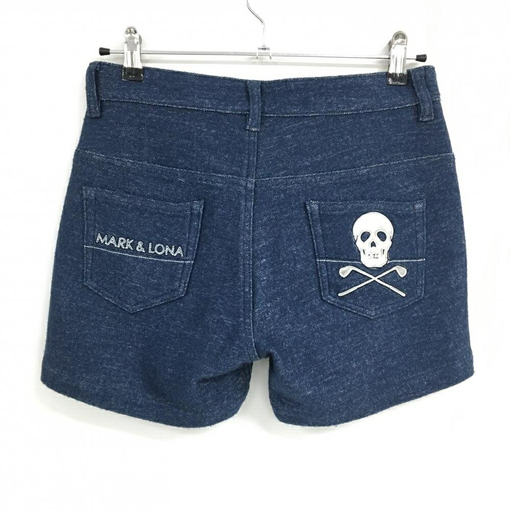 【超美品】マークアンドロナ ショートパンツ 杢ネイビー ウール混 起毛素材 スカル レディース M ゴルフウェア MARK＆LONA