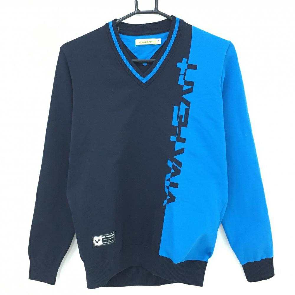 【美品】ビバハート セーター ブルー×黒 フロントロゴ ポリエステル100％ ニット メンズ 48(M) ゴルフウェア VIVA HEART