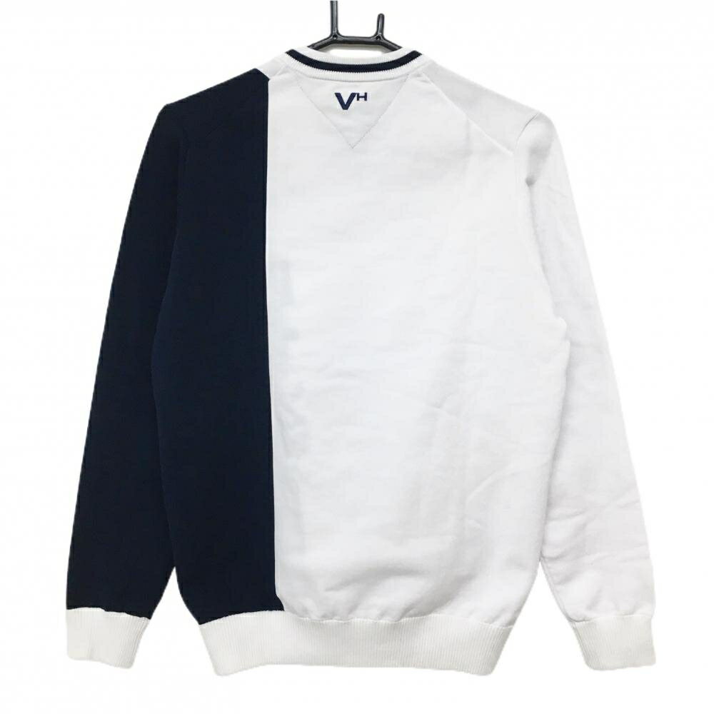【美品】ビバハート セーター 白×黒 フロントロゴ ポリエステル100％ ニット メンズ 48(M) ゴルフウェア VIVA HEART