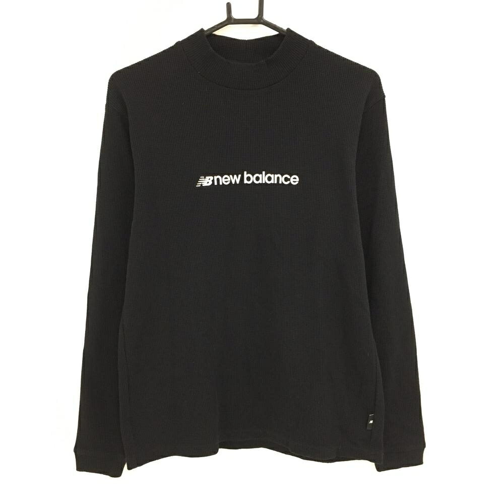 【美品】ニューバランス 長袖ハイネックシャツ 黒 ワッフル生地 ロゴプリント メンズ S ゴルフウェア New Balance