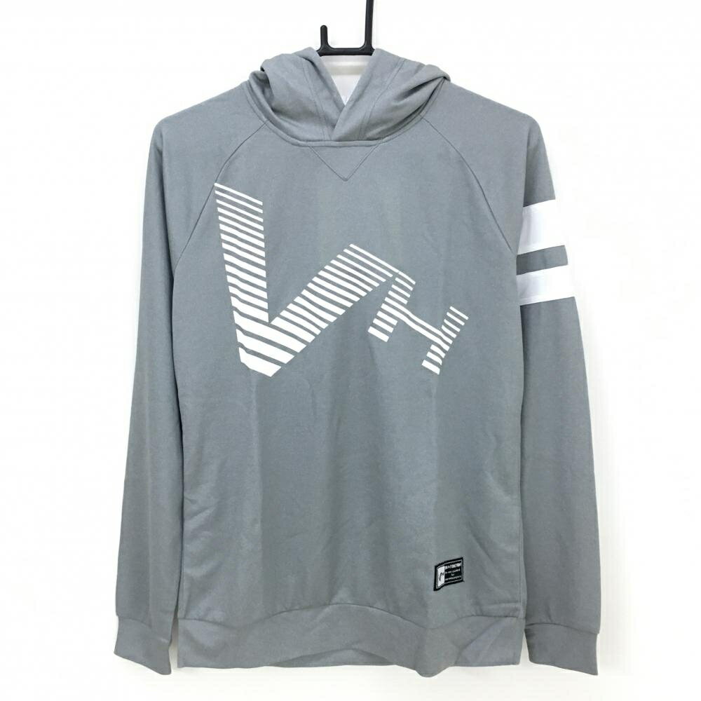 【新品】ビバハート フード付長袖Tシャツ グレー×白 フロントロゴ 袖2ライン メンズ 48(M) ゴルフウェア VIVA HEART