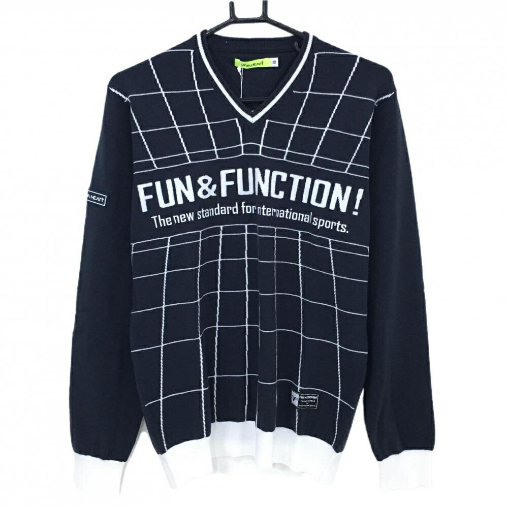 【新品】ビバハート セーター ネイビー×白 前身頃総柄 Vネック ニット メンズ 48(M) ゴルフウェア VIVA HEART